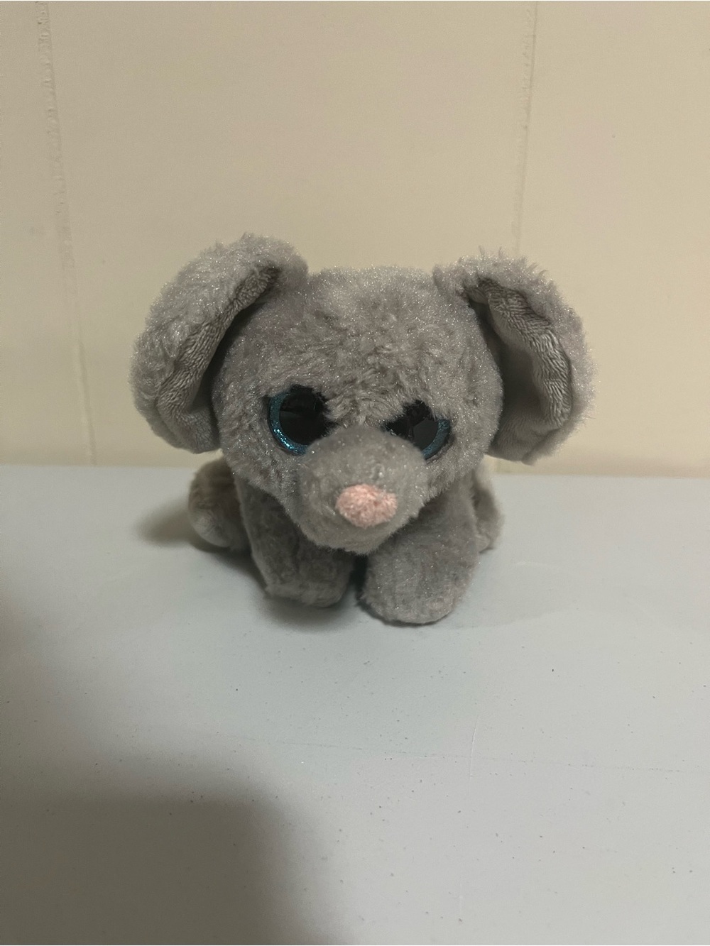 Gray Plush Elephant Small Pet Toy with Blue Eyes